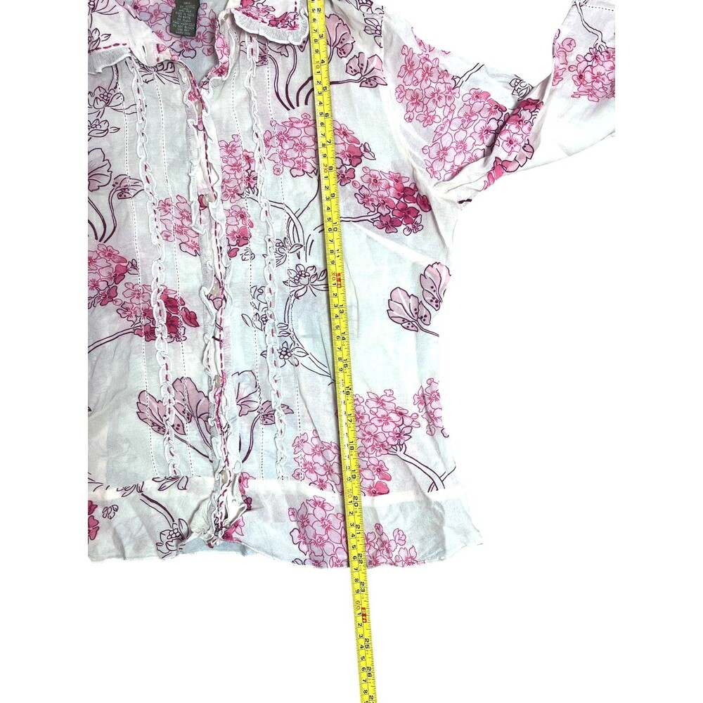Anthropologie Floral Pintuck Ruffle Trim Cotton Blouse Size 10 - Picture 8 of 9
